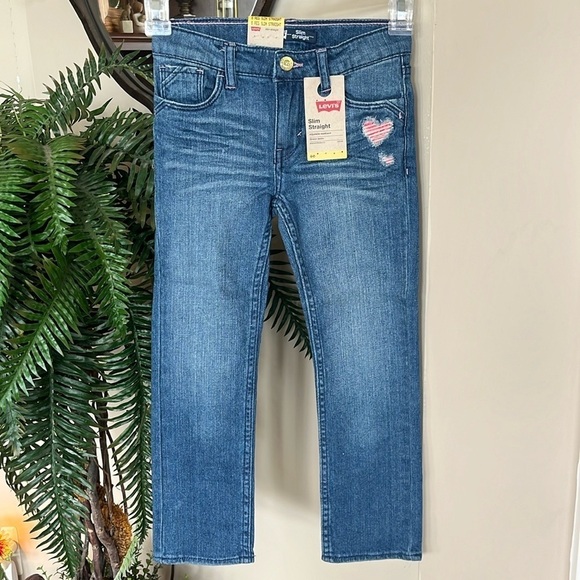 Brand New Levi’s Slim Straight Adjustable Waistband Stretch Pink Heart Jeans - Picture 1 of 13